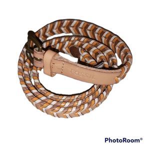 Women's Fossile brown yellow white braided leather belt
